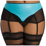 plus size-096 Turqoise vinyl garter belt 6 straps with polka dot mesh M-9XL Garter Belts-Nine X