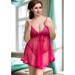 005 Sheer Hot Pink Chemise With Feminine Lace Bust M-6XL