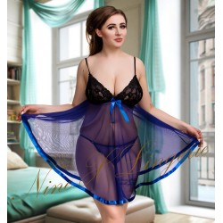005 Sheer Blue Chemise With Feminine Lace Bust M-6XL
