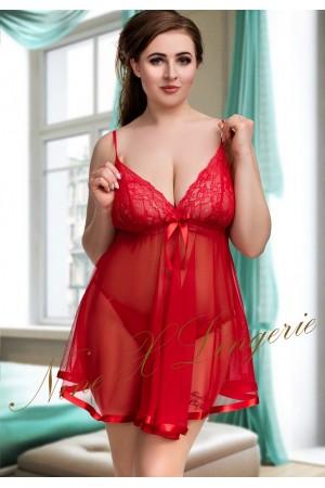 005 Sheer Red Chemise With Lace Bust M-6XL