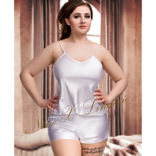 plus size-082 Plus Size Satin Cami Set S-6XL 8-24 White Cami Sets-Nine X