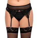 plus size-068 Floral Lace & Mesh Garter Belt - Black S-8XL Garter Belts-Nine X