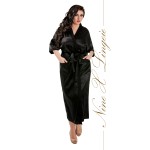 plus size-011 Black Satin Full Length Dressing Gown S-7XL Dressing Gowns-Nine X