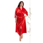 plus size-011 Red Satin Full Length Dressing Gown S-7XL Dressing Gowns-Nine X