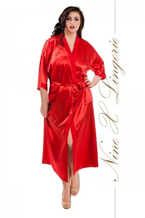 011 Red Satin Full Length Dressing Gown S-7XL