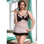 plus size-080 Nine X Sexy Mesh with Lace panels Plus Size Lingerie 12-22 L-5XL White Babydolls-Nine X