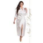 plus size-011 White Satin Full Length Dressing Gown  S-7XL Dressing Gowns-Nine X