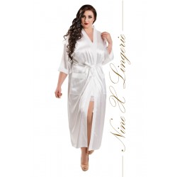 011 White Satin Full Length Dressing Gown  S-7XL