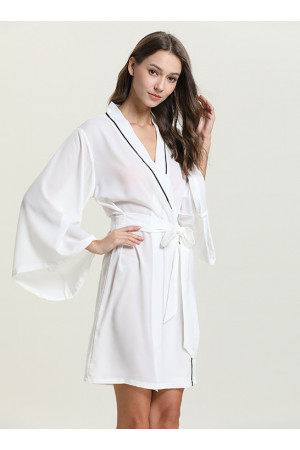 2025 - NEW 2022 White Chiffon Kimono Robe with piping (see-through)