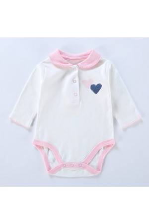 BR001 100% Premium Quality Cotton white with pink trim baby romper