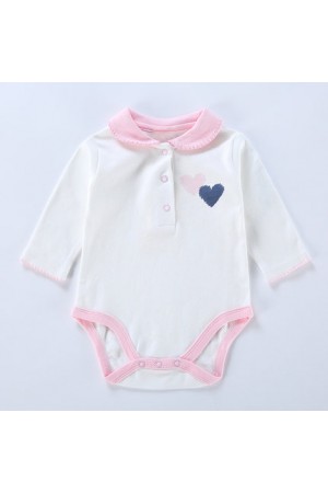 ***Discontinued*** (no returns) BR001 100% Premium Quality Cotton white with pink trim baby romper