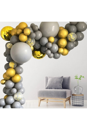 ARCH_100G Grey and Gold Chrome Balloon Arch Kit 100pcs