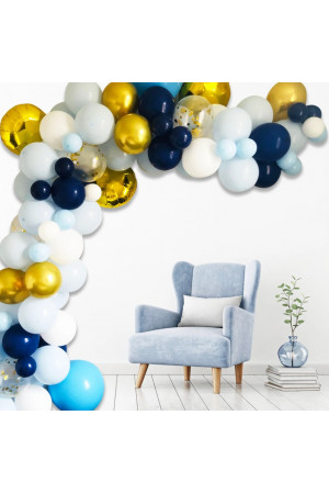 ARCH_110BLG Navy, Light Blue and Gold Chrome Balloon Arch Kit 110pcs