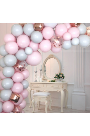 ARCH_80PG Macaron Pink and Grey Balloon Arch Kit Double Stuffed 80pcs