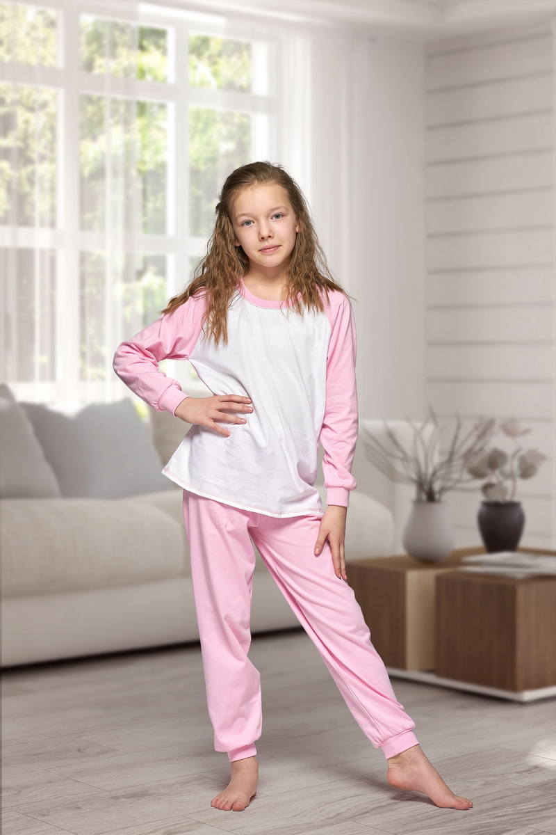 Cotton : 130 baby pink/white long pyjama set 100% Cotton