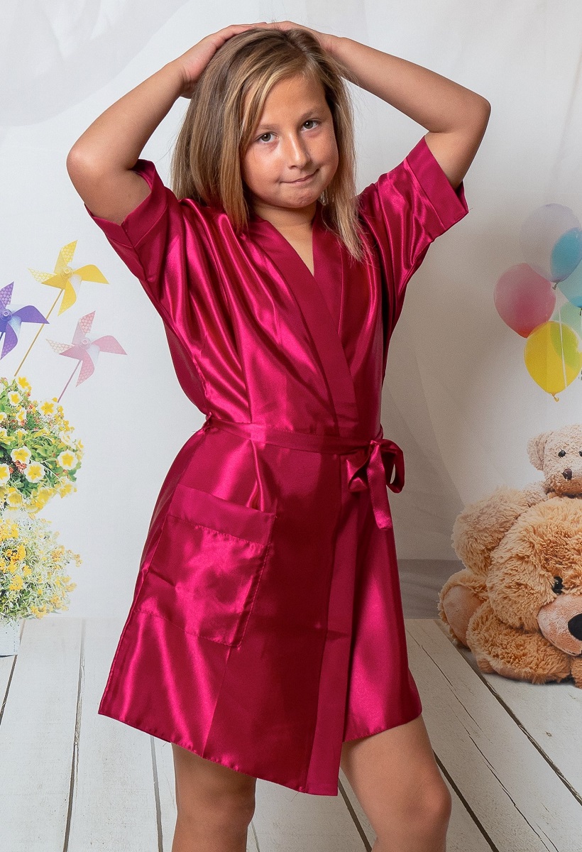3107 Burgundy Children Satin Robe