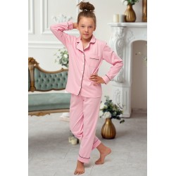 664 Kids Baby Pink Long Cotton pajama with piping