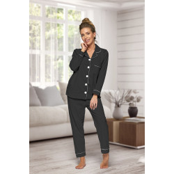 664 Women's Black Long Cotton pajama with piping