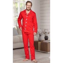 665 Men's Red Long Cotton pajama with piping
