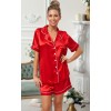 115 Red satin short pj's with piping