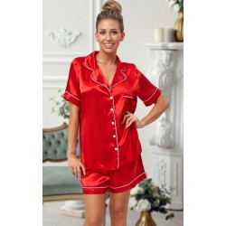 115 Red satin short pj's with piping