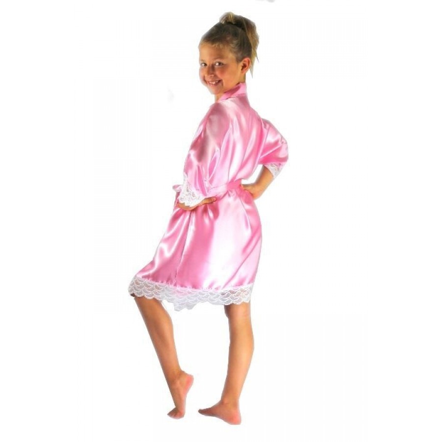 3202 Baby Pink Children Satin Robe With Lace
