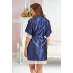 plus size-3201 Soft Satin Dressing Gown Navy S - 7XL Dressing Gowns-Nine X