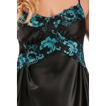 plus size-040  Manola  -Black satin Babydoll with Lace Detail S-6XL Babydolls-Nine X