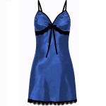 plus size-0512 Sexy Satin Chemise With Black Lace Trim Blue S - 5XL Babydolls-Nine X