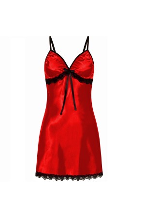 0512 Sexy Satin Chemise With Black Lace Trim Red S - 5XL