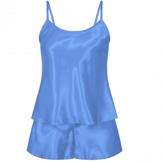 plus size-082 Plus Size Satin Cami Set S-6XL 8-24 Light Blue Cami Sets-Nine X