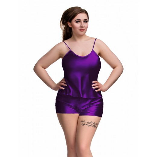 plus size-082 Plus Size Satin Cami Set S-6XL 8-24 Purple Cami Sets-Nine X