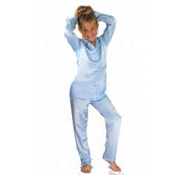 107 Light Blue Boys Girls Kids Satin Long Sleeve Pyjamas pj's  Nightwear