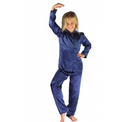107 Navy Boys Girls Kids Satin Long Sleeve Pyjamas pj's  Nightwear
