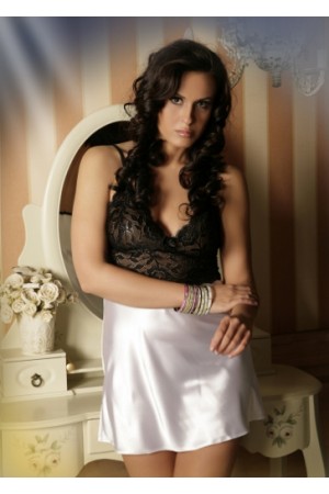 1611 Soft Satin and Lace Mix Chemise White  M-6XL