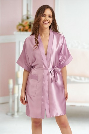 2106 Soft Satin Dressing Gown Dusty Rose S - 7XL