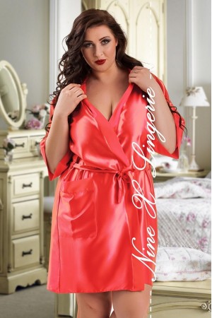 2106 Soft Satin Dressing Gown Coral S - 7XL 