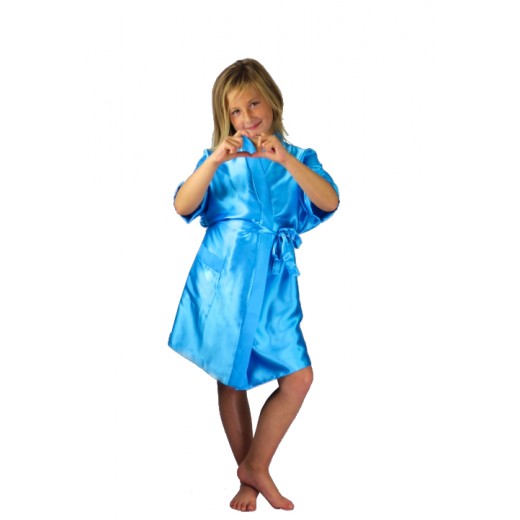 plus size-3107 Turquoise Children Satin Robe Dressing Gowns-Nine X