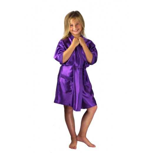 plus size-3107 Purple Children Satin Robe Dressing Gowns-Nine X