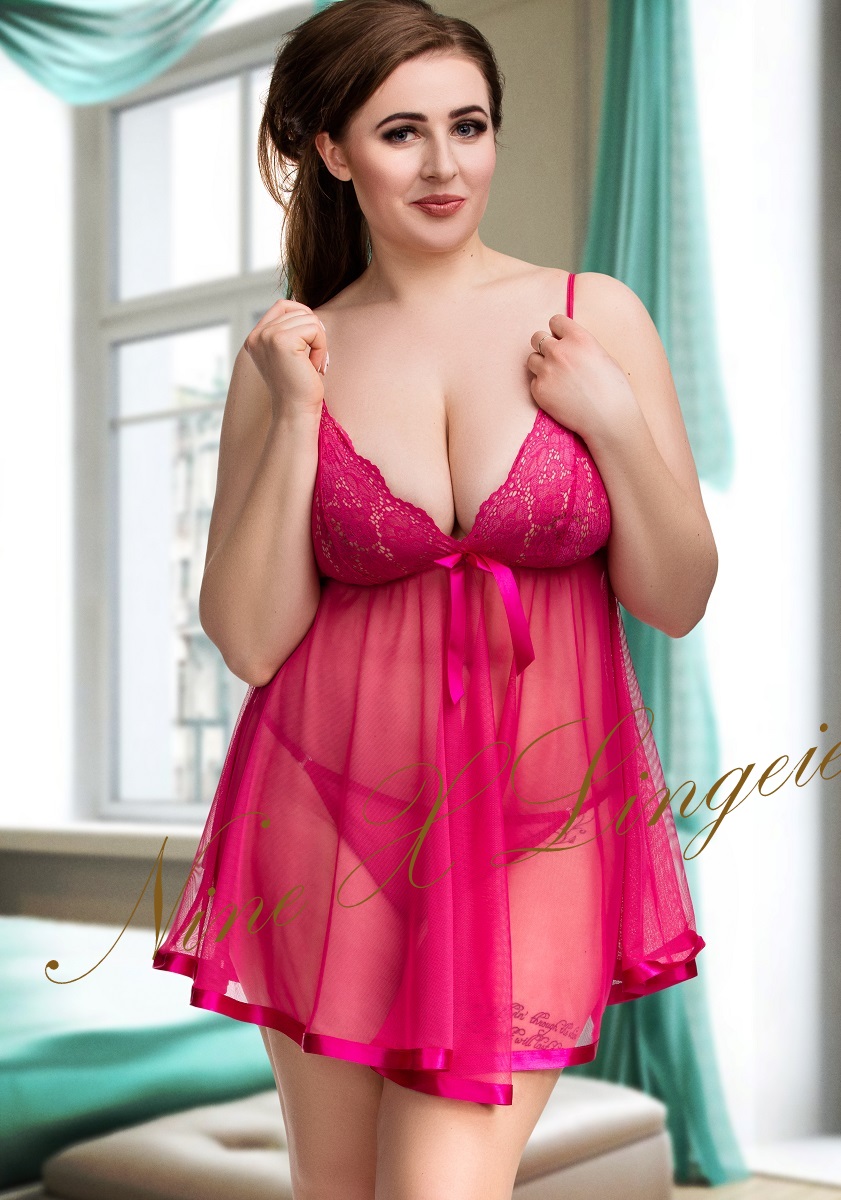 Babydolls 005 Sheer Hot Pink Chemise With Feminine Lace